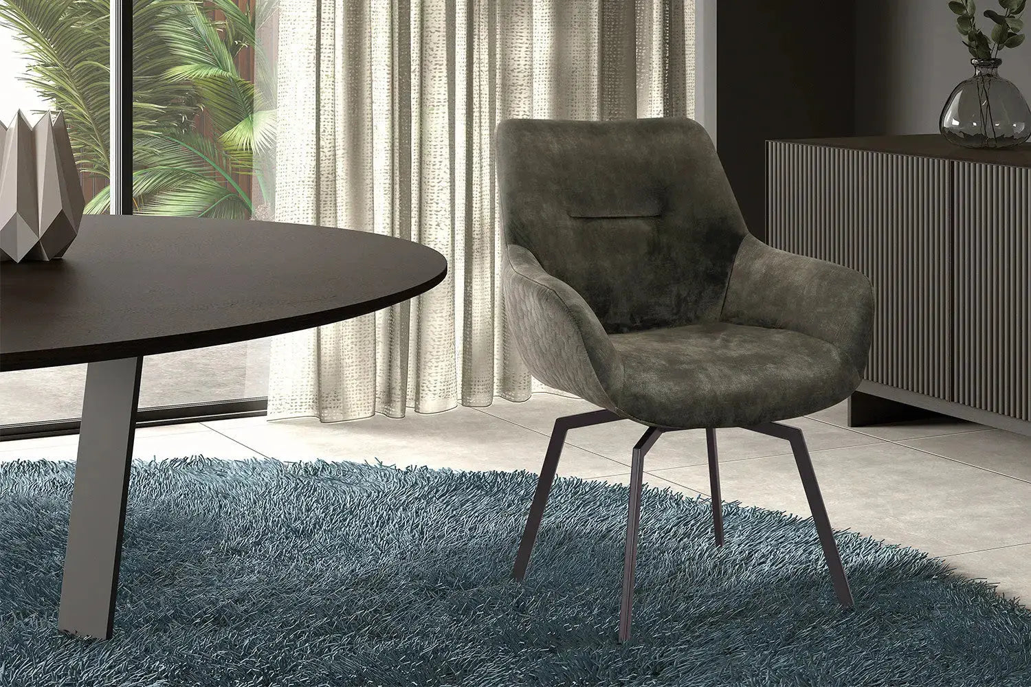 Chaise de Salle à Manger Pivotante MODESTY en Velours Vert - 63 x 63 cm ROUSSEAU