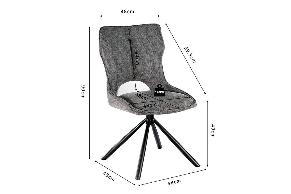 Chaise Pivotante de Salle à Manger MORY en Tissu Gris foncé - 48 x 59.5 cm ROUSSEAU