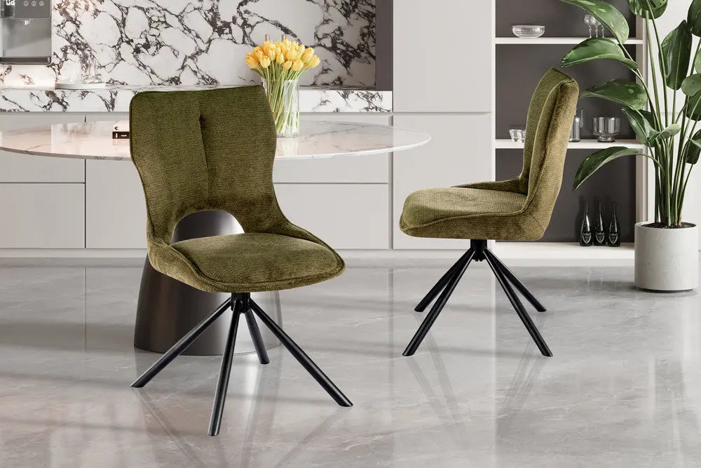 Chaise Pivotante de Salle à Manger MORY en Tissu Vert - 48 x 59.5 cm ROUSSEAU