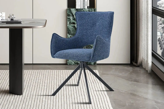 Chaise Pivotante de Salle à Manger avec Accoudoirs BILY en Tissu Bleu - 57.5 x 60 cm ROUSSEAU