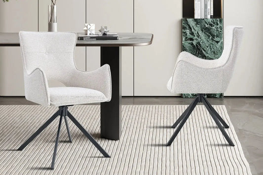 Chaise Pivotante de Salle à Manger avec Accoudoirs BILY en Tissu Ecru - 57.5 x 60 cm ROUSSEAU