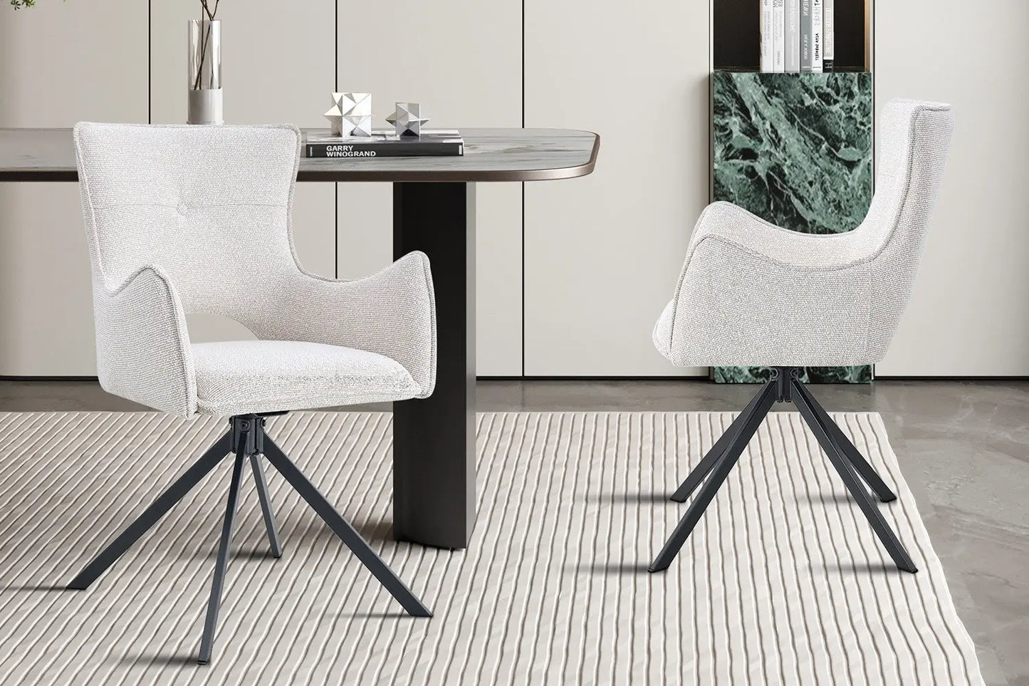 Chaise Pivotante de Salle à Manger avec Accoudoirs BILY en Tissu Ecru - 57.5 x 60 cm ROUSSEAU