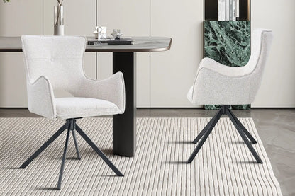 Chaise Pivotante de Salle à Manger avec Accoudoirs BILY en Tissu Ecru - 57.5 x 60 cm ROUSSEAU