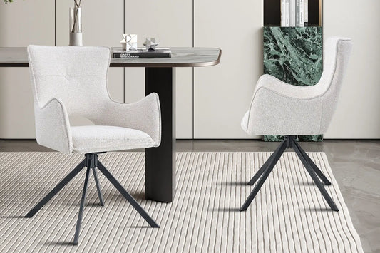 Chaise Pivotante de Salle à Manger avec Accoudoirs BILY en Tissu Ecru - 57.5 x 60 cm ROUSSEAU