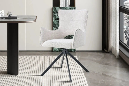 Chaise Pivotante de Salle à Manger avec Accoudoirs BILY en Tissu Ecru - 57.5 x 60 cm ROUSSEAU