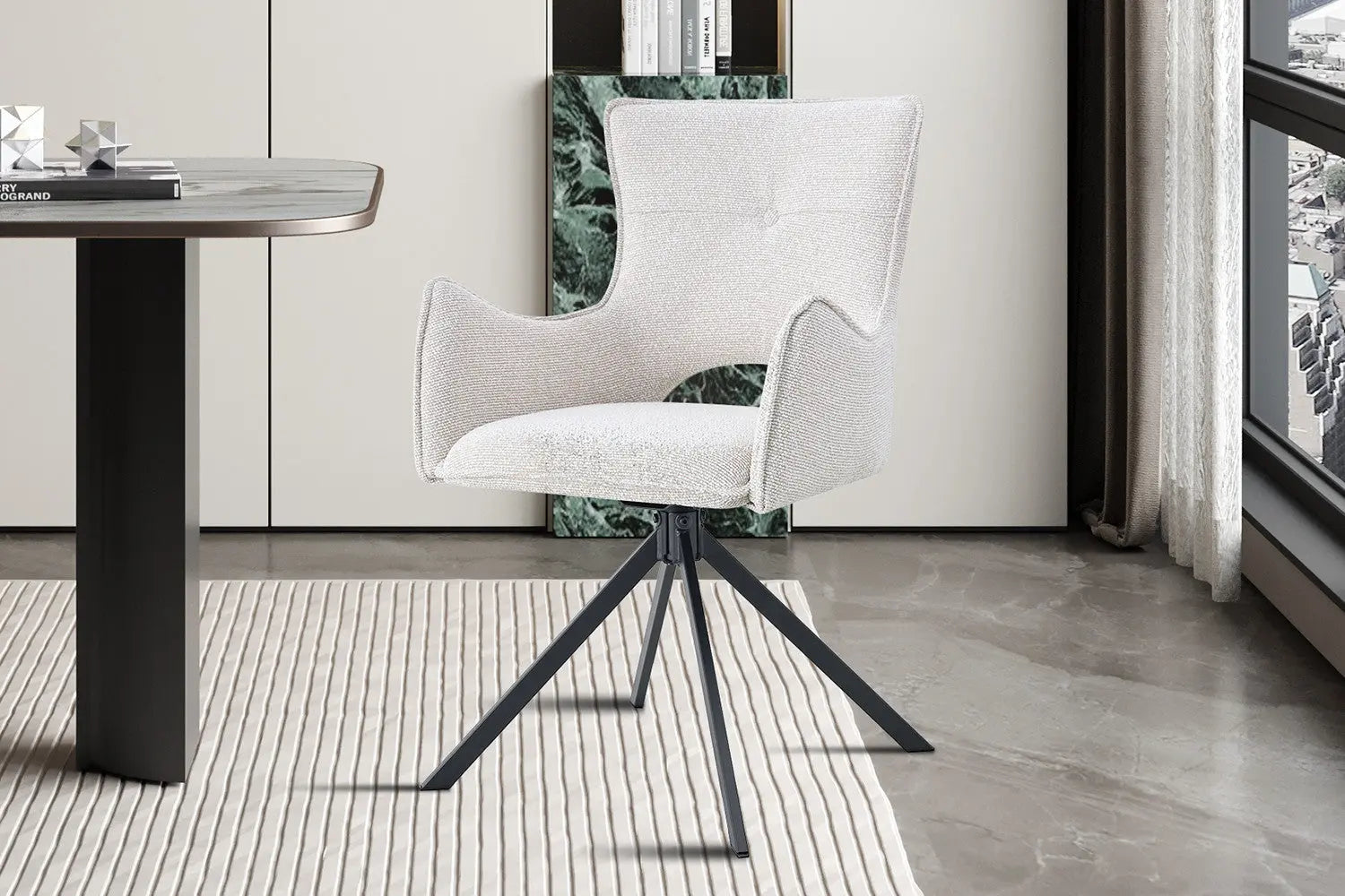 Chaise Pivotante de Salle à Manger avec Accoudoirs BILY en Tissu Ecru - 57.5 x 60 cm ROUSSEAU