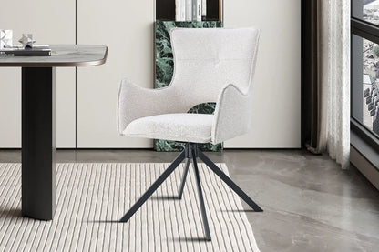 Chaise Pivotante de Salle à Manger avec Accoudoirs BILY en Tissu Ecru - 57.5 x 60 cm ROUSSEAU