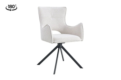 Chaise Pivotante de Salle à Manger avec Accoudoirs BILY en Tissu Ecru - 57.5 x 60 cm ROUSSEAU