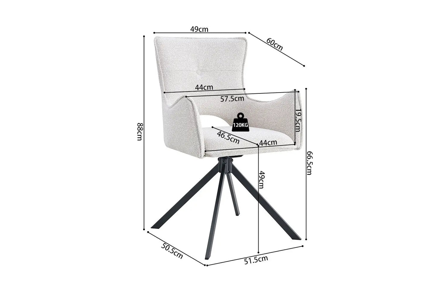 Chaise Pivotante de Salle à Manger avec Accoudoirs BILY en Tissu Ecru - 57.5 x 60 cm ROUSSEAU