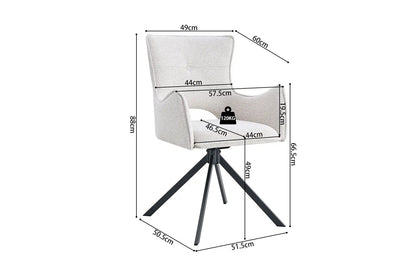Chaise Pivotante de Salle à Manger avec Accoudoirs BILY en Tissu Ecru - 57.5 x 60 cm ROUSSEAU