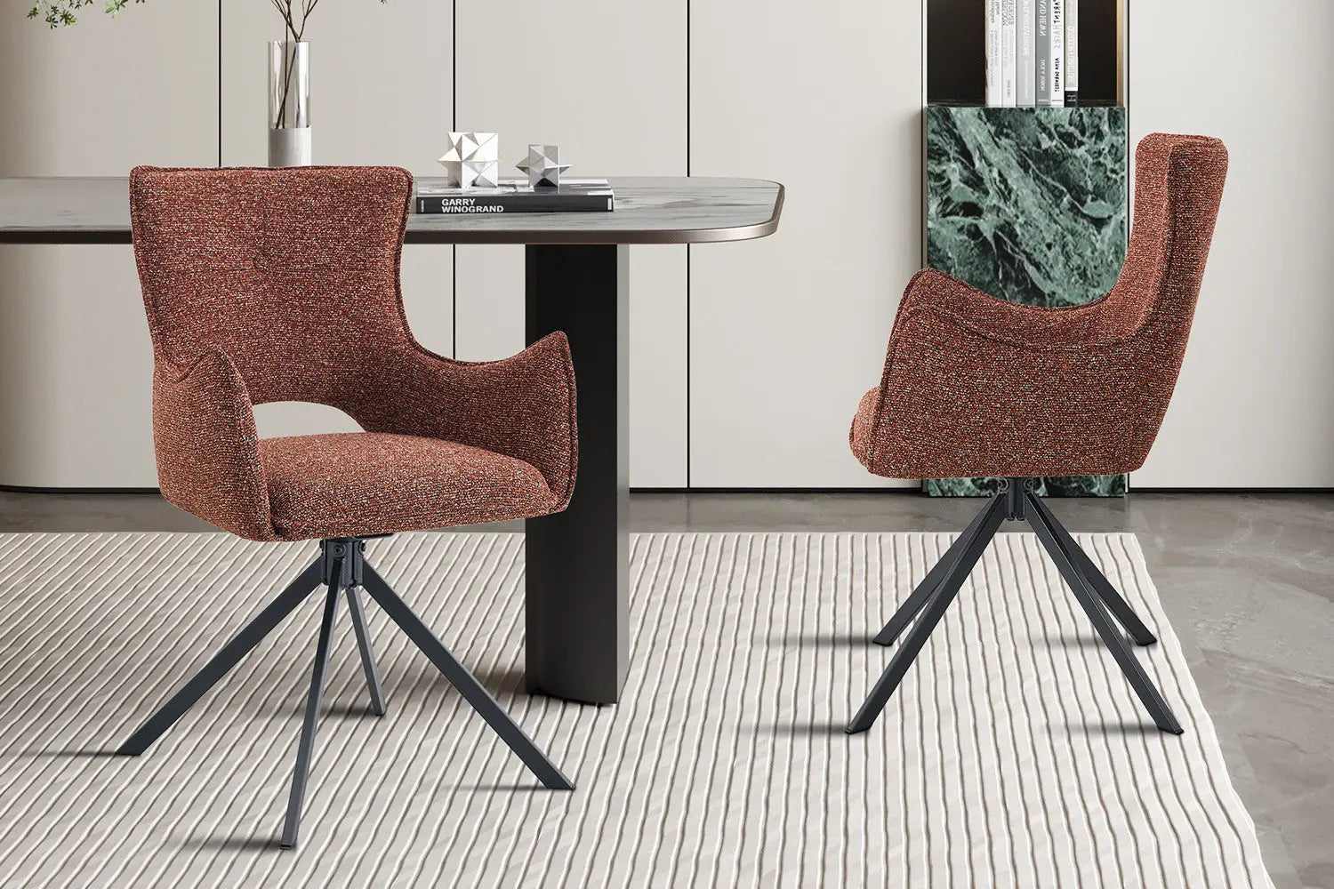 Chaise Pivotante de Salle à Manger avec Accoudoirs BILY en Tissu Rouge - 57.5 x 60 cm ROUSSEAU