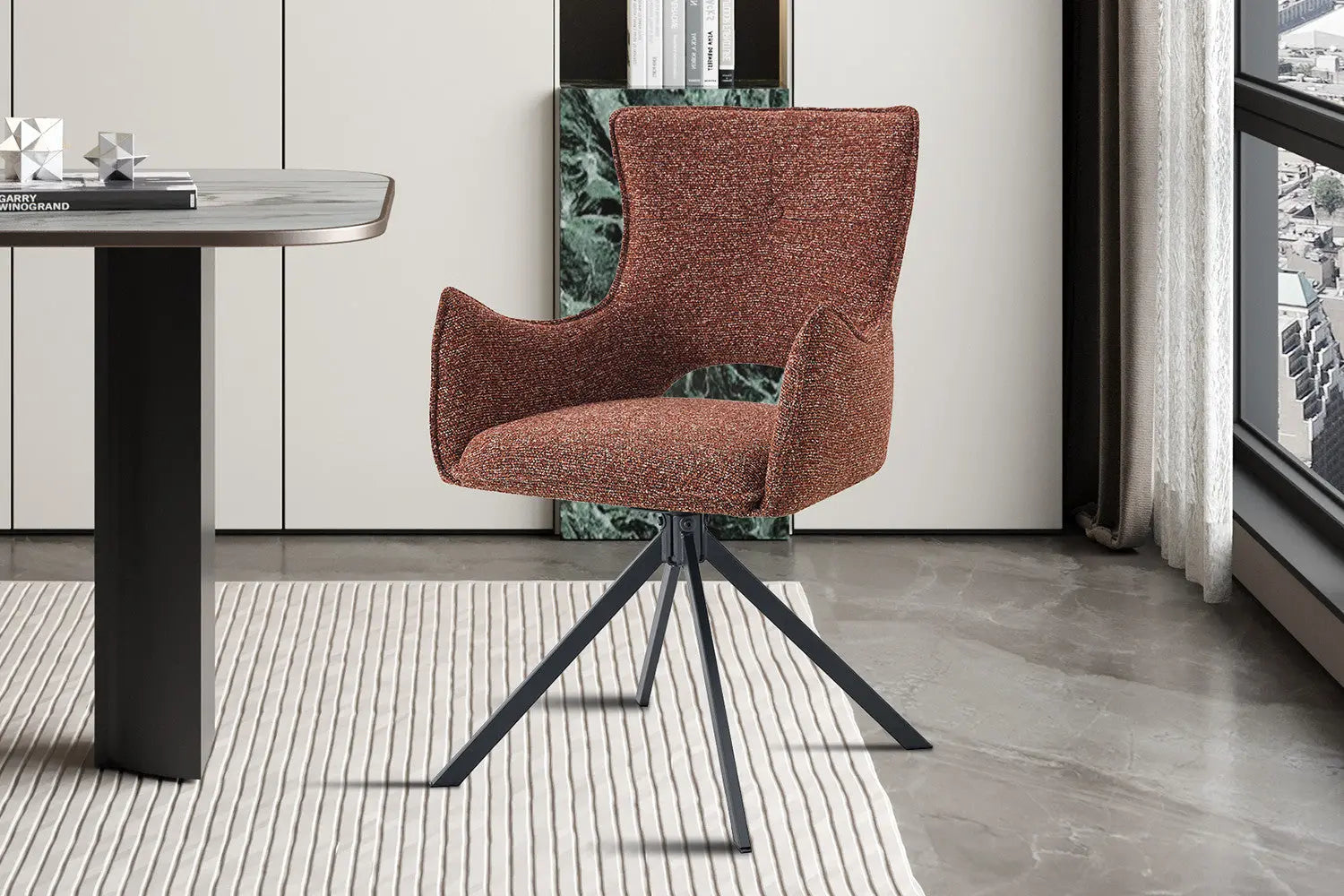 Chaise Pivotante de Salle à Manger avec Accoudoirs BILY en Tissu Rouge - 57.5 x 60 cm ROUSSEAU