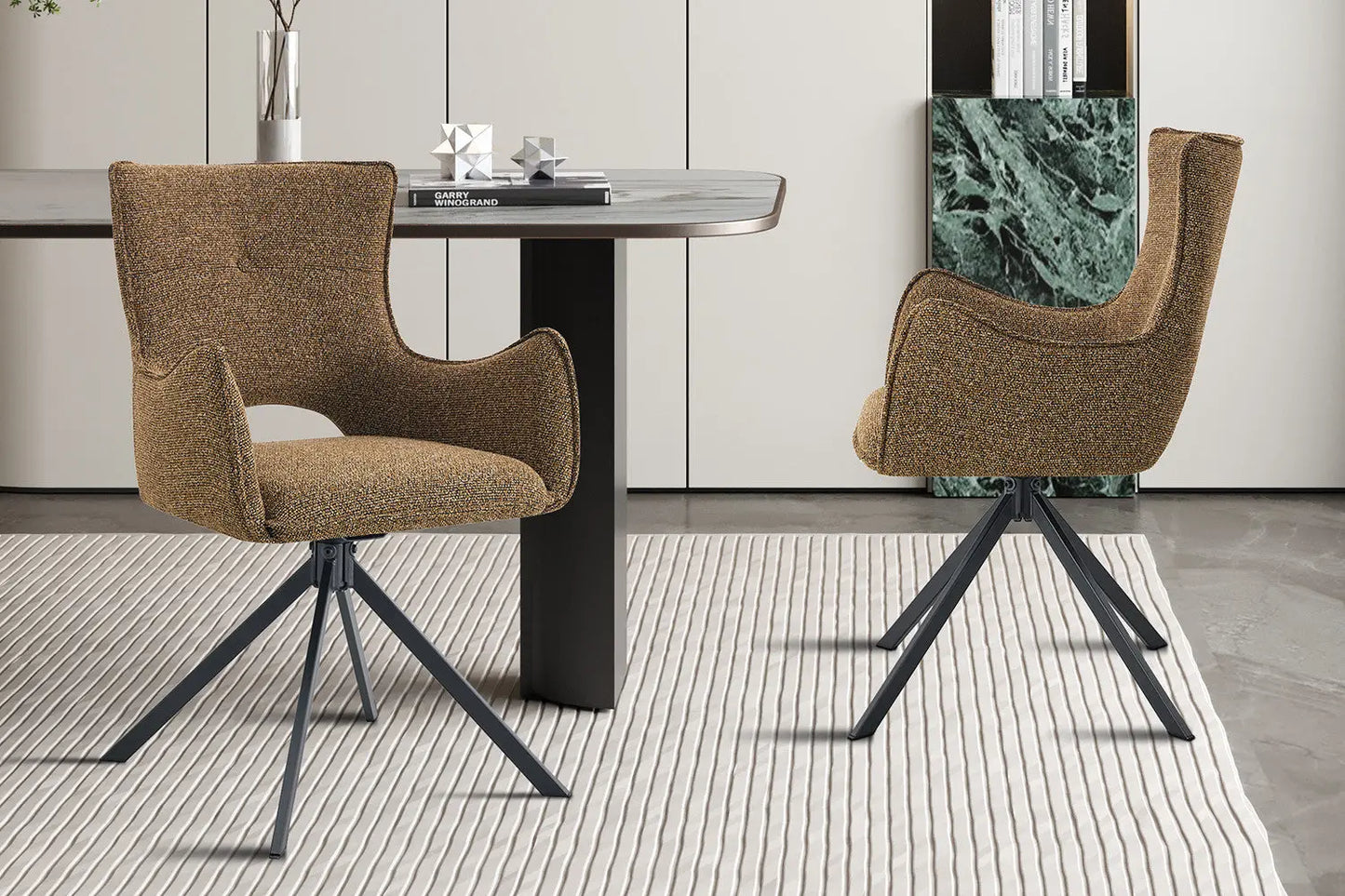 Chaise Pivotante de Salle à Manger avec Accoudoirs BILY en Tissu Rouille - 57.5 x 60 cm ROUSSEAU