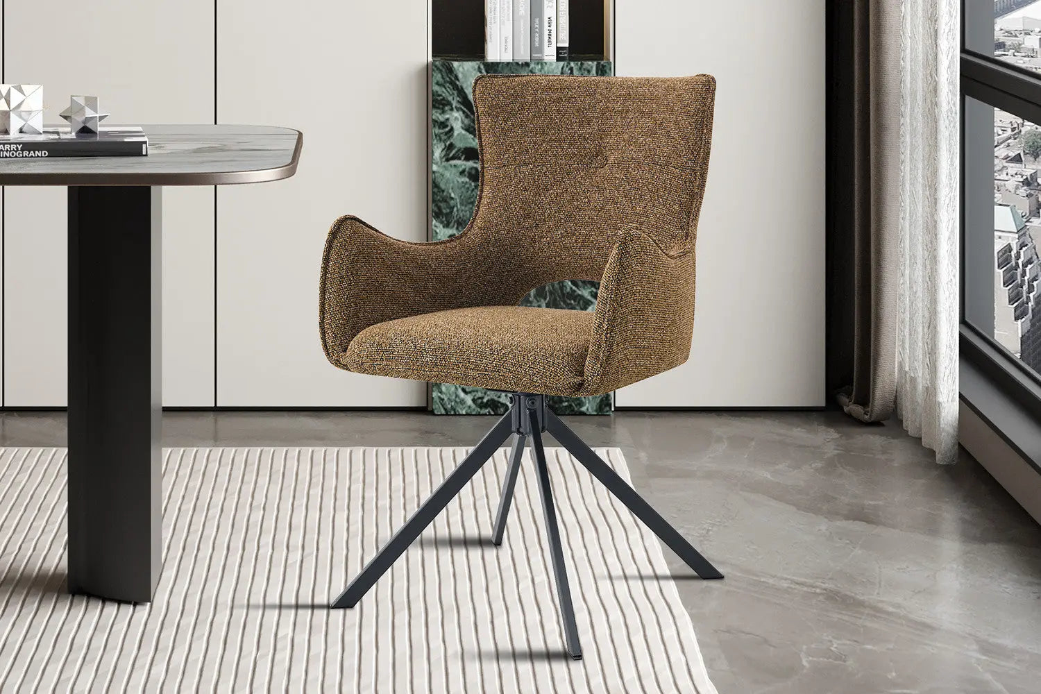 Chaise Pivotante de Salle à Manger avec Accoudoirs BILY en Tissu Rouille - 57.5 x 60 cm ROUSSEAU