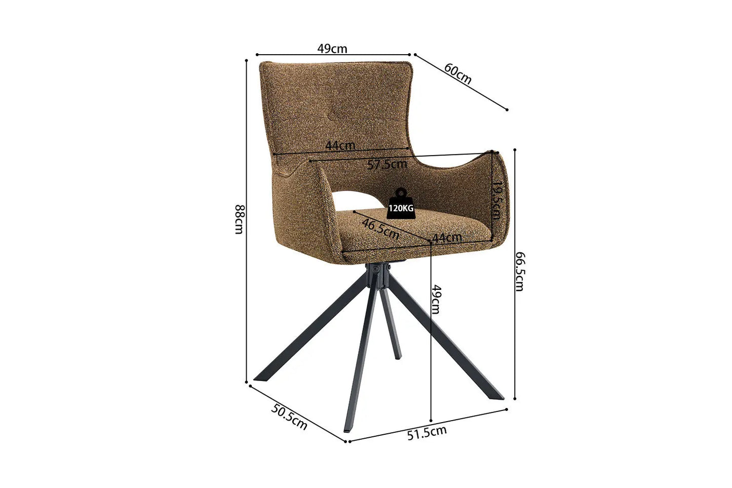 Chaise Pivotante de Salle à Manger avec Accoudoirs BILY en Tissu Rouille - 57.5 x 60 cm ROUSSEAU