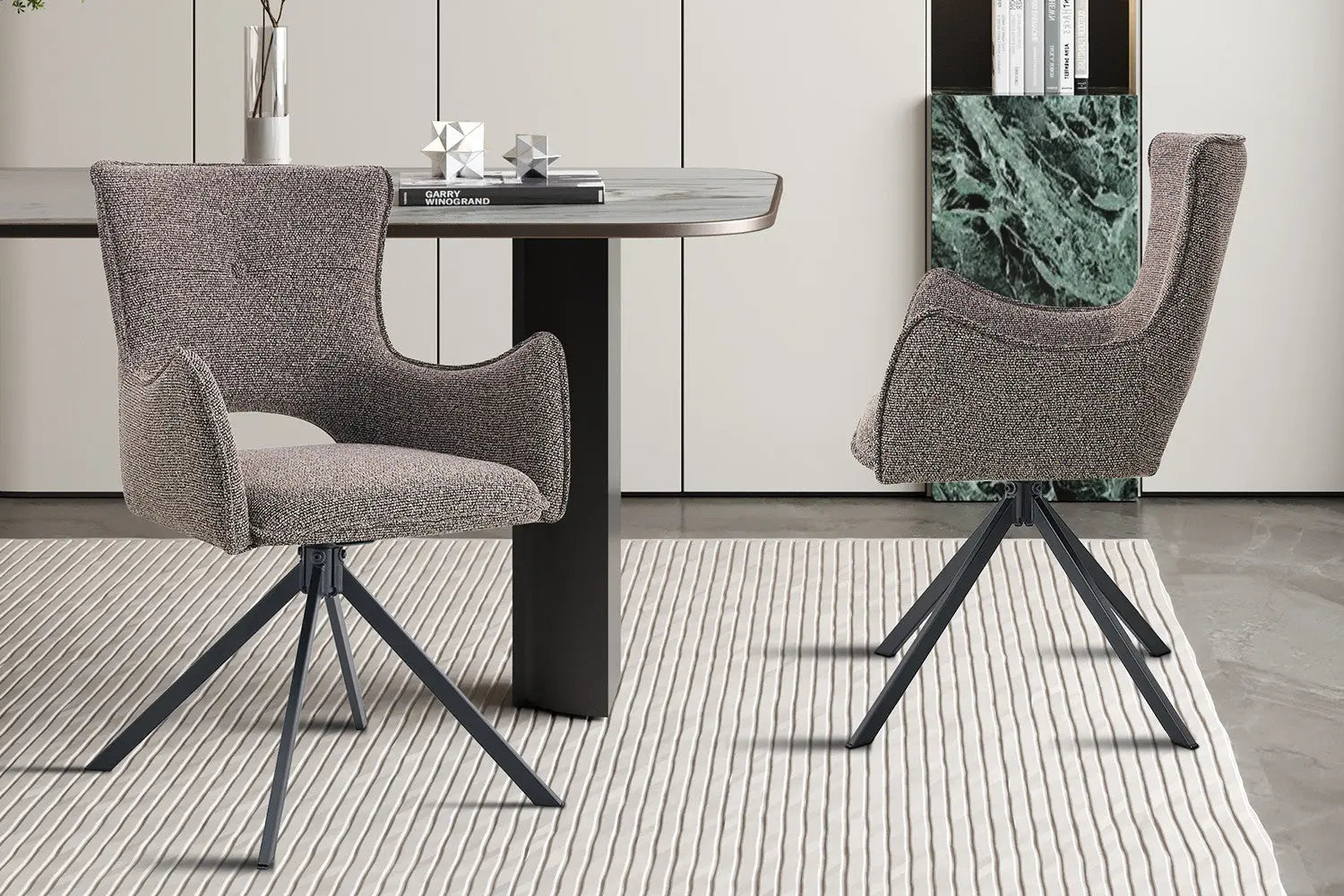 Chaise Pivotante de Salle à Manger avec Accoudoirs BILY en Tissu Sable - 57.5 x 60 cm ROUSSEAU