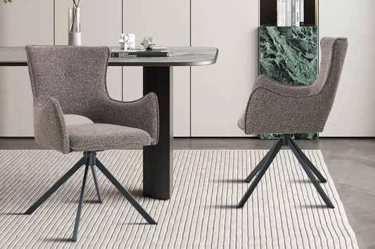 Chaise Pivotante de Salle à Manger avec Accoudoirs BILY en Tissu Sable - 57.5 x 60 cm ROUSSEAU