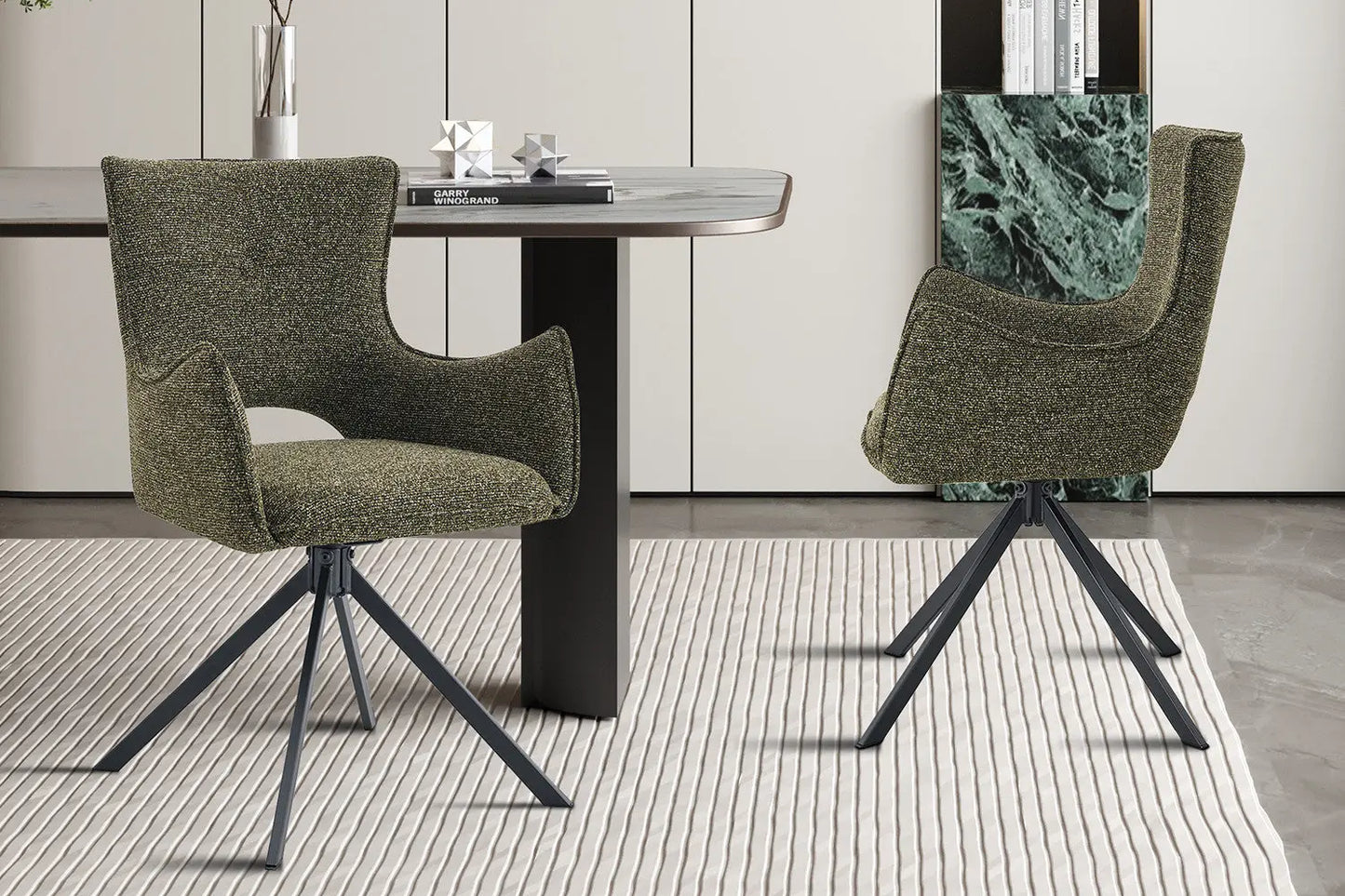 Chaise Pivotante de Salle à Manger avec Accoudoirs BILY en Tissu Vert - 57.5 x 60 cm ROUSSEAU