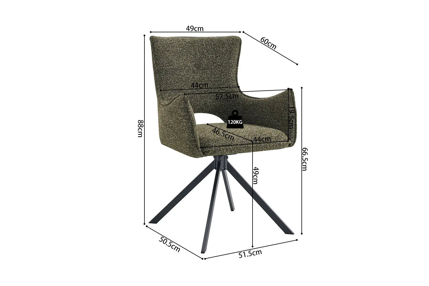 Chaise Pivotante de Salle à Manger avec Accoudoirs BILY en Tissu Vert - 57.5 x 60 cm ROUSSEAU