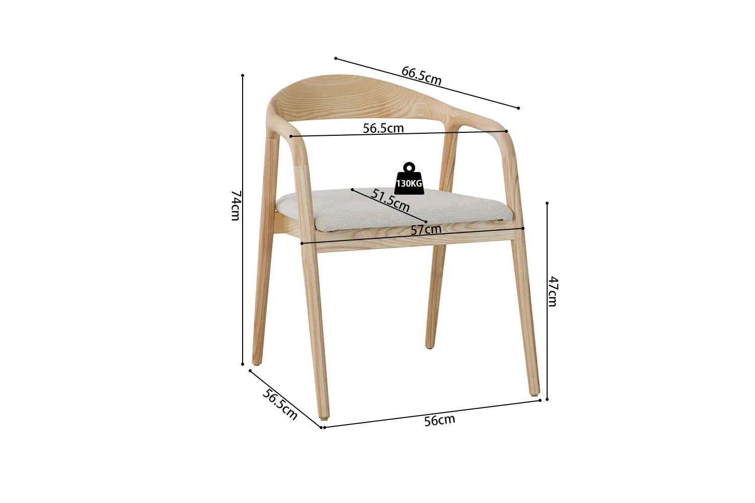 Chaise avec Accoudoir en Bois de Frêne CLARA Beige - 57 x 66.5cm ROUSSEAU