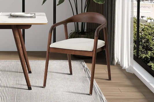 Chaise avec Accoudoir en Bois de Frêne Noyer CLARA Beige - 57 x 66.5cm ROUSSEAU