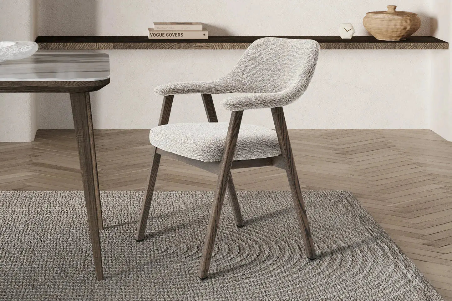 Chaise avec Accoudoir en Chêne Massieve Fumé CORALYA Sable - 64 x 59.5cm ROUSSEAU