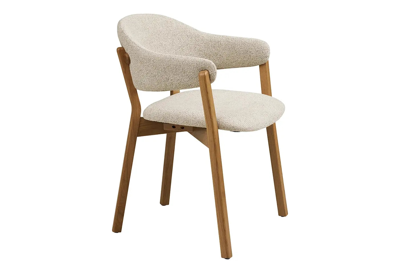Chaise avec Accoudoirs de Salle à Manger DUNKIRK Effet Bois Chêne Clair et Tissu Écru - 60 x 59 cm HOUSE NORDIC
