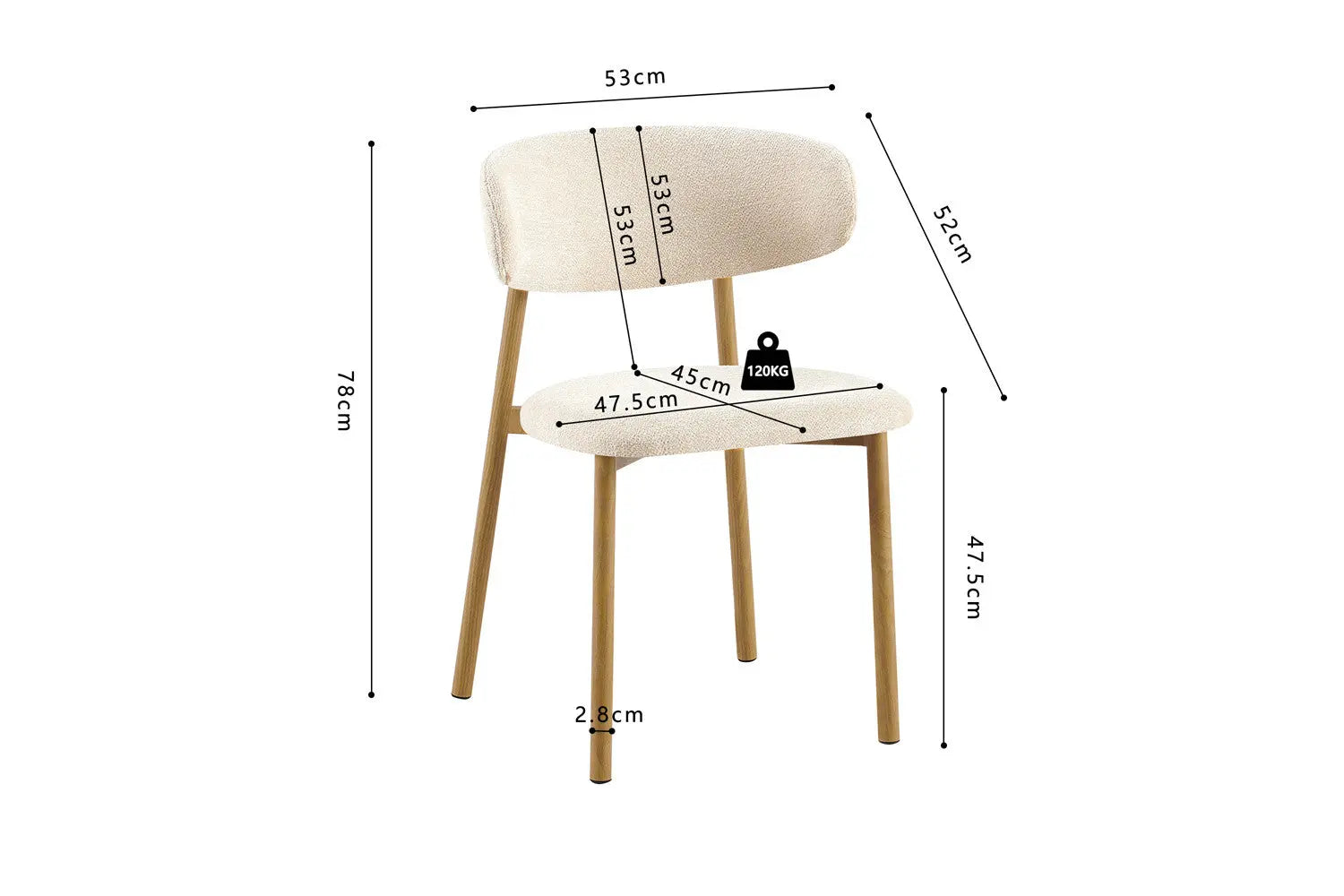 Chaise avec Pied en Métal COYA Beige - 53 x 52cm ROUSSEAU