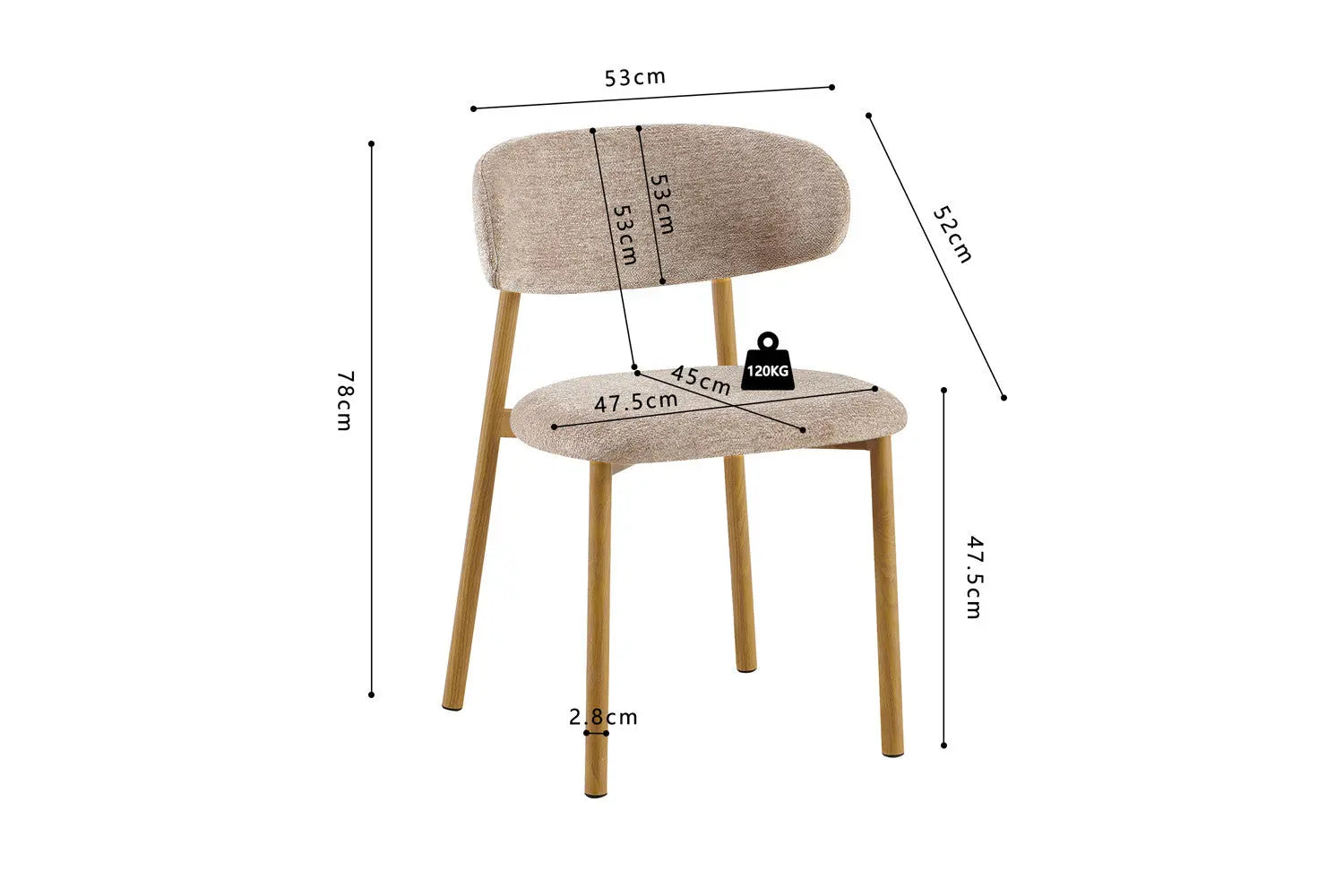 Chaise avec Pied en Métal COYA Sable - 53 x 52cm ROUSSEAU