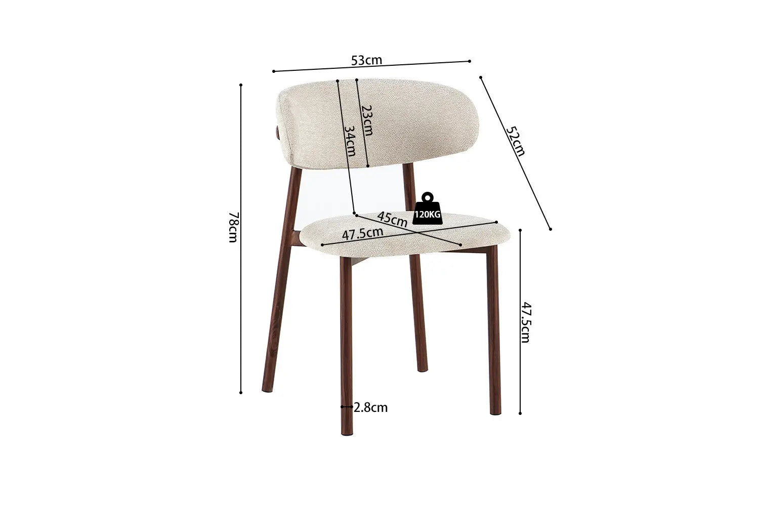 Chaise avec Pieds Noyer en Métal COYA Beige - 53 x 52cm ROUSSEAU