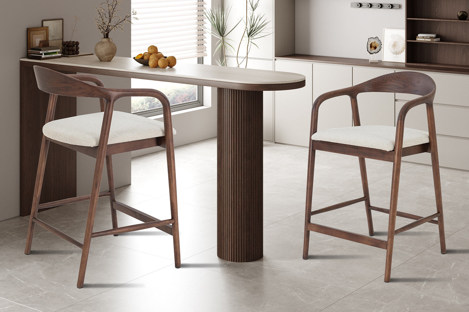 Chaise de Bar CLAIRE Beige en Bois de Noyer - 55.5 x 57.5 cm ROUSSEAU