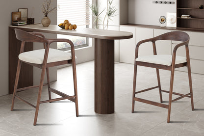 Chaise de Bar CLAIRE Beige en Bois de Noyer - 55.5 x 57.5 cm ROUSSEAU