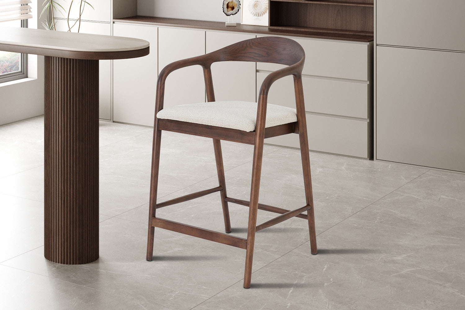 Chaise de Bar CLAIRE Beige en Bois de Noyer - 55.5 x 57.5 cm ROUSSEAU