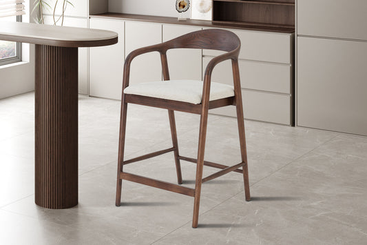 Chaise de Bar CLAIRE Beige en Bois de Noyer - 55.5 x 57.5 cm ROUSSEAU