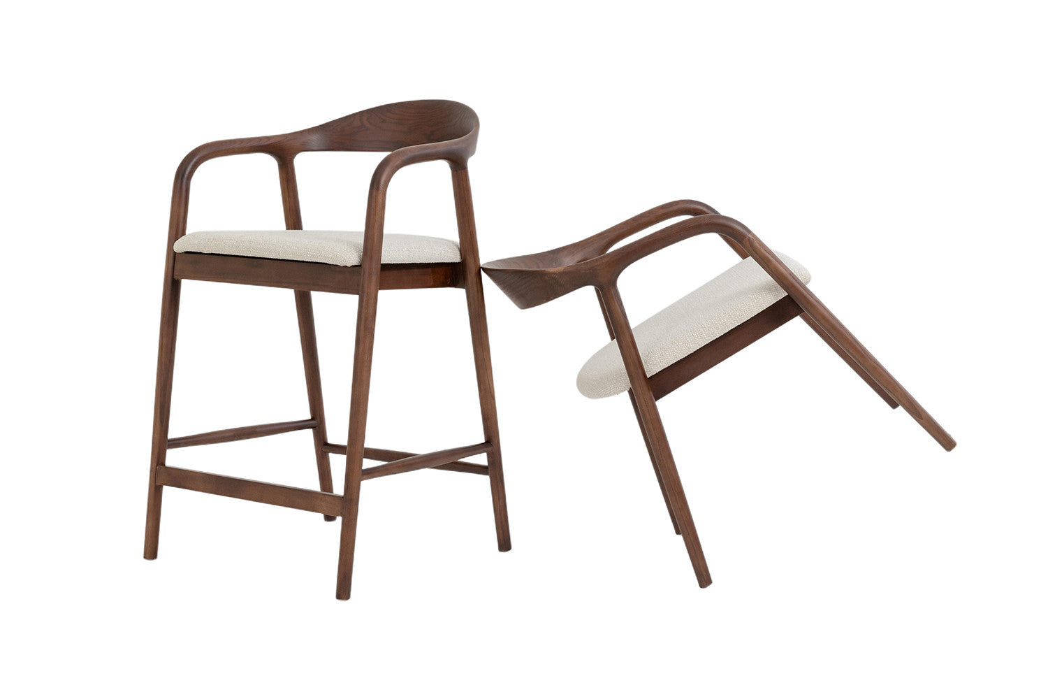 Chaise de Bar CLAIRE Beige en Bois de Noyer - 55.5 x 57.5 cm ROUSSEAU