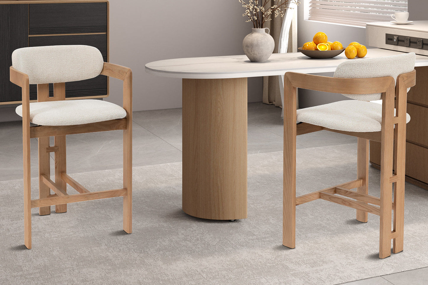 Chaise de Bar CAMILLE Beige en Bois de Frêne Naturel - 56 x 52 cm ROUSSEAU