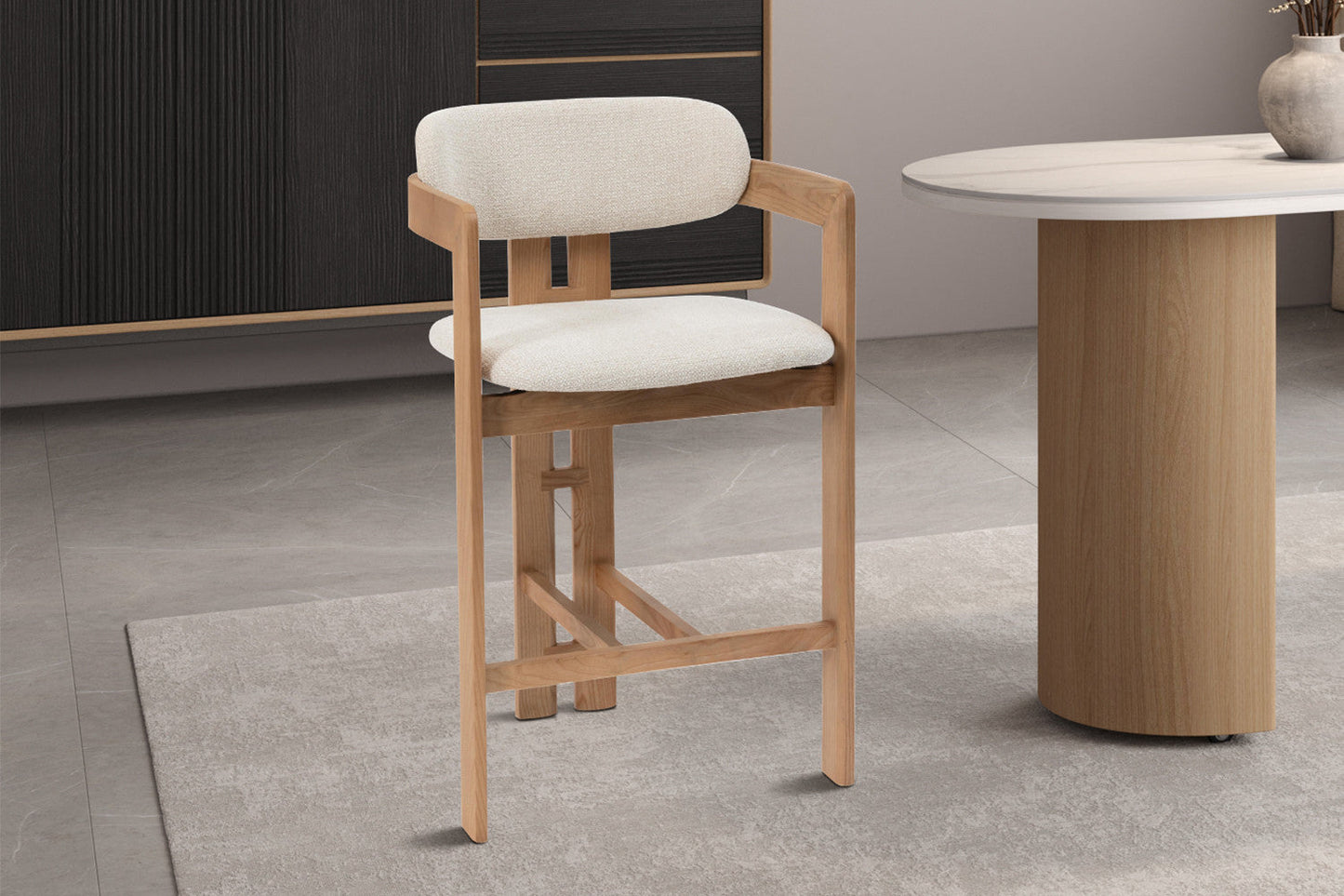 Chaise de Bar CAMILLE Beige en Bois de Frêne Naturel - 56 x 52 cm ROUSSEAU