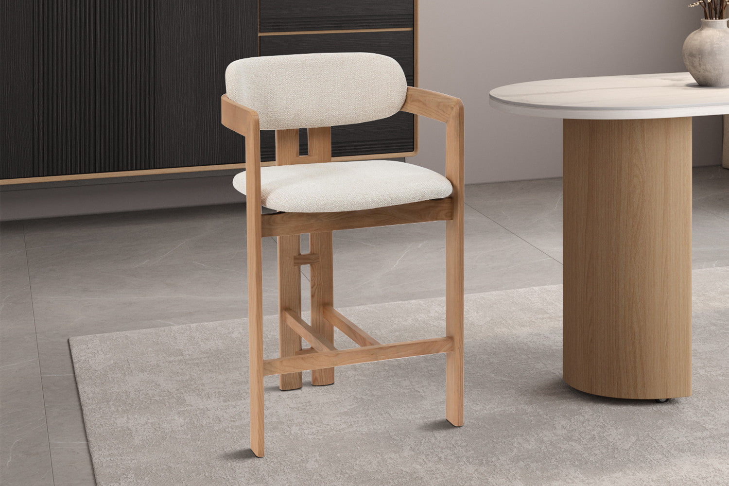 Chaise de Bar CAMILLE Beige en Bois de Frêne Naturel - 56 x 52 cm ROUSSEAU