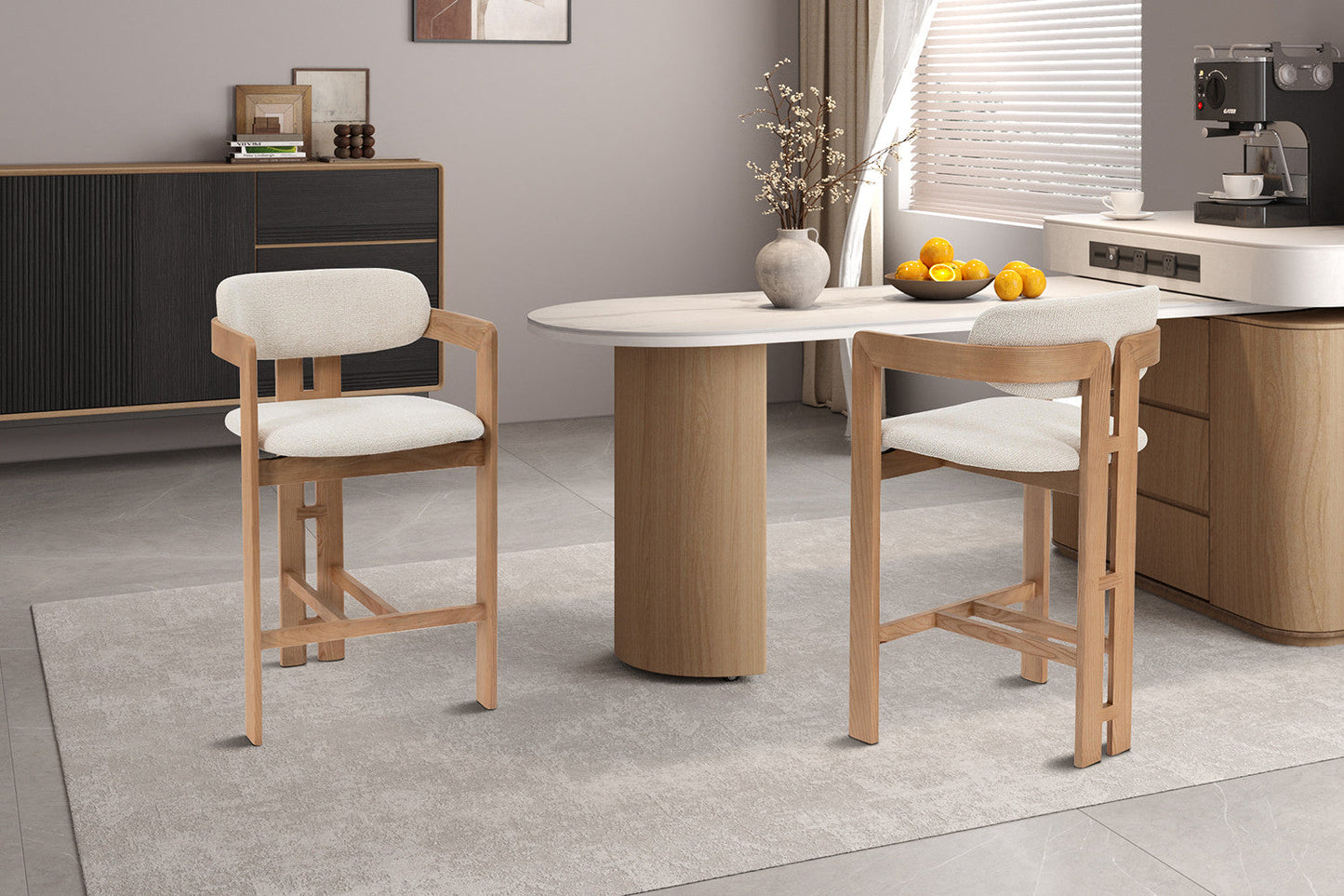 Chaise de Bar CAMILLE Beige en Bois de Frêne Naturel - 56 x 52 cm ROUSSEAU