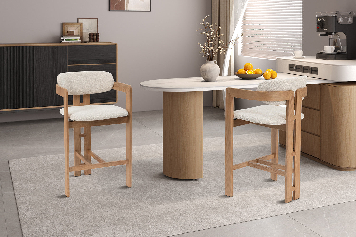 Chaise de Bar CAMILLE Beige en Bois de Frêne Naturel - 56 x 52 cm ROUSSEAU