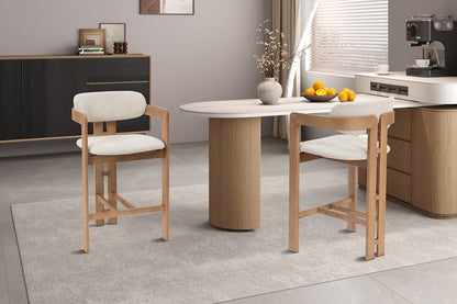Chaise de Bar CAMILLE Beige en Bois de Frêne Naturel - 56 x 52 cm ROUSSEAU