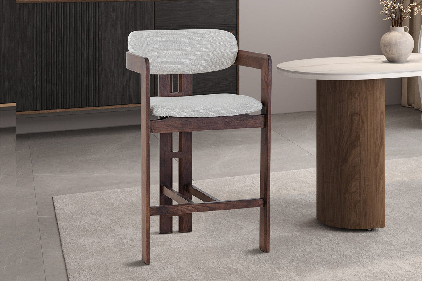 Chaise de Bar CAMILLE Beige en Bois de Frêne et Noyer - 56 x 52 cm ROUSSEAU