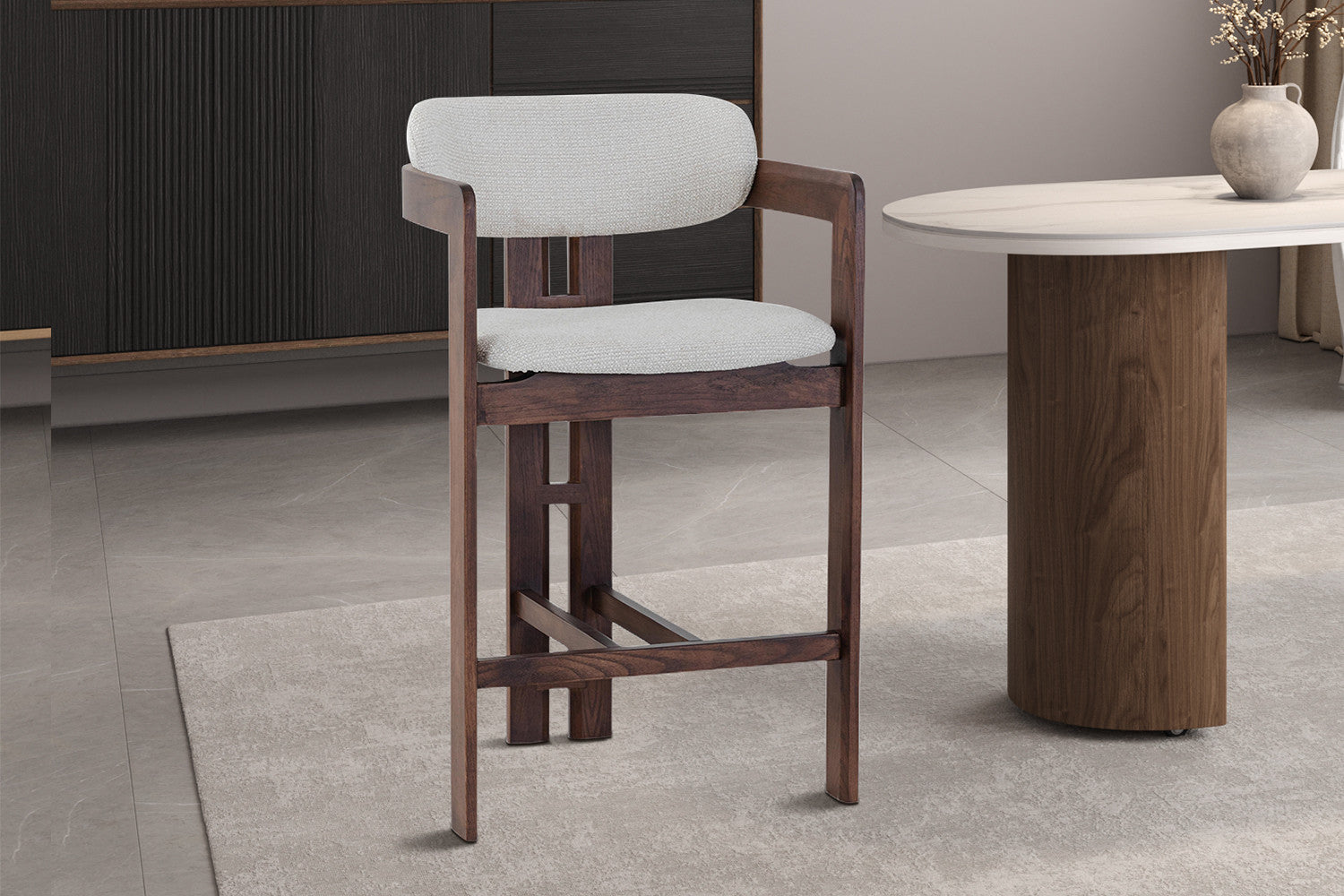 Chaise de Bar CAMILLE Beige en Bois de Frêne et Noyer - 56 x 52 cm ROUSSEAU