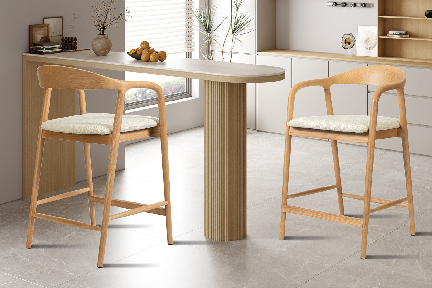Chaise de Bar CLAIRE Beige en Bois de Frêne - 55.5 x 57.5 cm ROUSSEAU