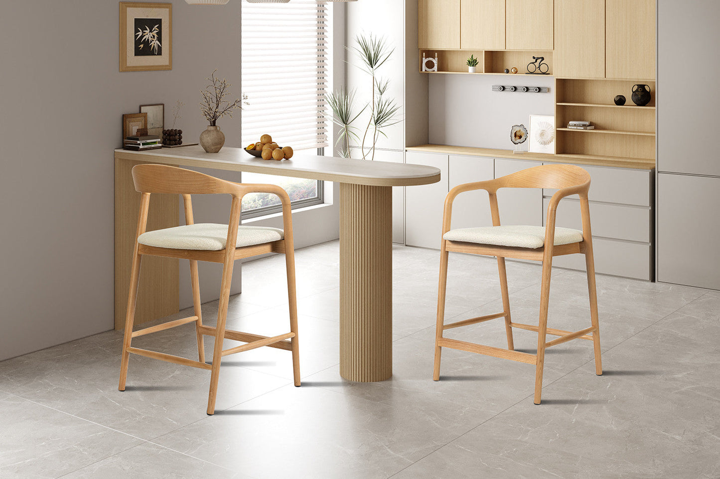 Chaise de Bar CLAIRE Beige en Bois de Frêne - 55.5 x 57.5 cm ROUSSEAU