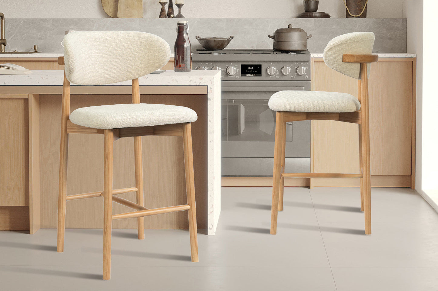 Chaise de Bar CLARA Beige en Bois de Frêne Naturel - 50 x 56 cm HOUSE NORDIC