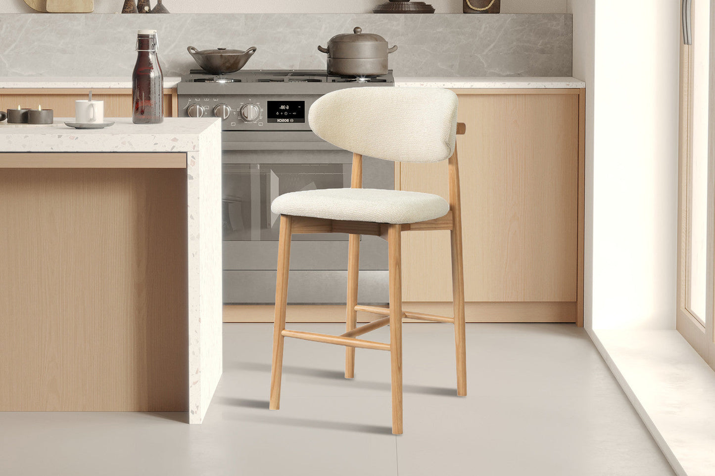 Chaise de Bar CLARA Beige en Bois de Frêne Naturel - 50 x 56 cm HOUSE NORDIC