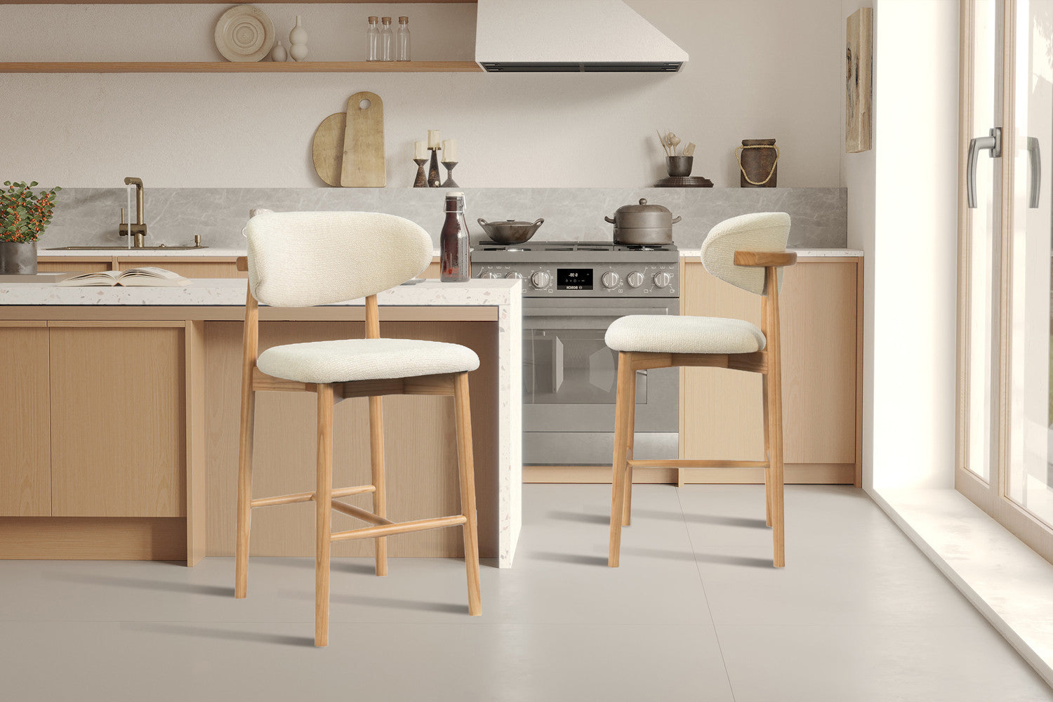 Chaise de Bar CLARA Beige en Bois de Frêne Naturel - 50 x 56 cm HOUSE NORDIC