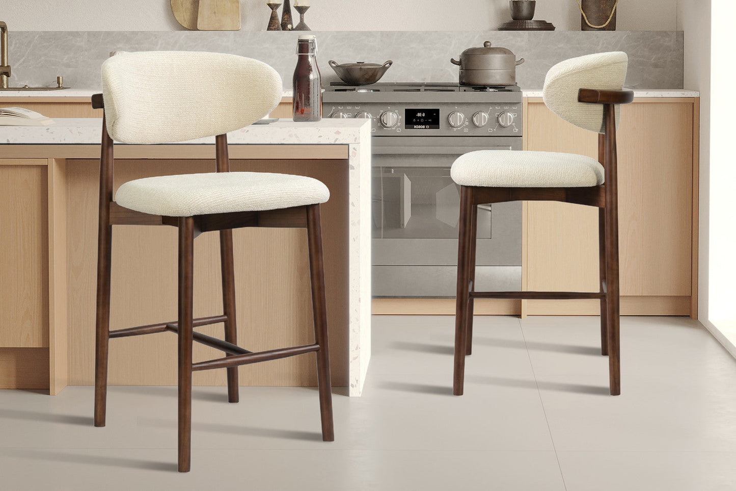 Chaise de Bar CLARA Beige en Bois de Frêne et Noyer - 50 x 56 cm ROUSSEAU