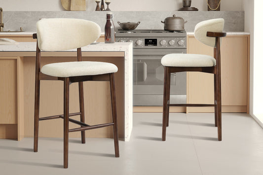 Chaise de Bar CLARA Beige en Bois de Frêne et Noyer - 50 x 56 cm ROUSSEAU